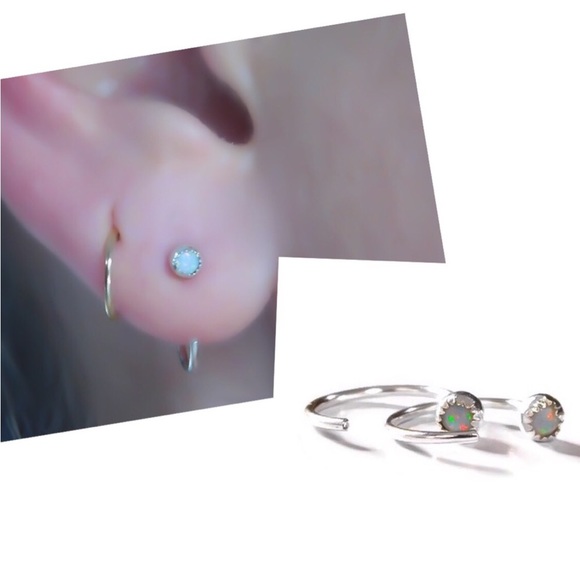 Moodtherapy Jewelry - 🌻NIB Sterling Silver Fire Opal Mini Hug Hoop Earrings🌻